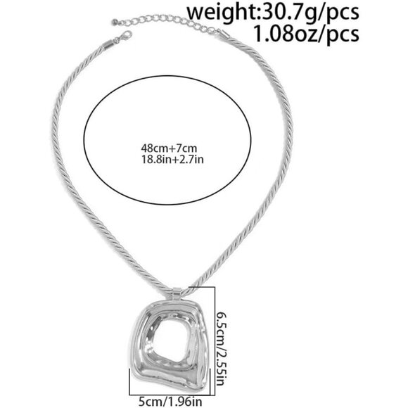 Modern Geometric Hollow Square Pendant Necklace for Women Silver Fashion Jewelry - Picture 3 of 5